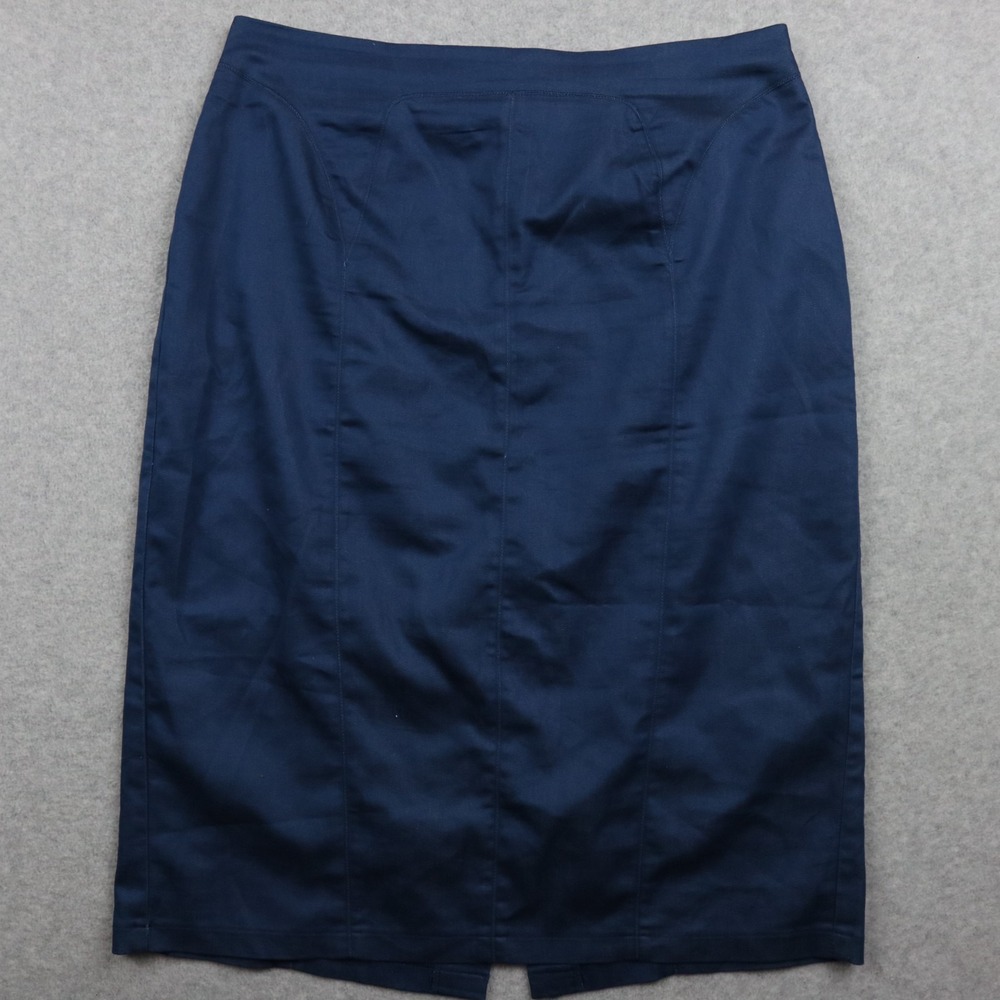 Atelier Blue Skirt Womens‎ Large Straight Pencil Midi Back Zip Slit Casual Blue